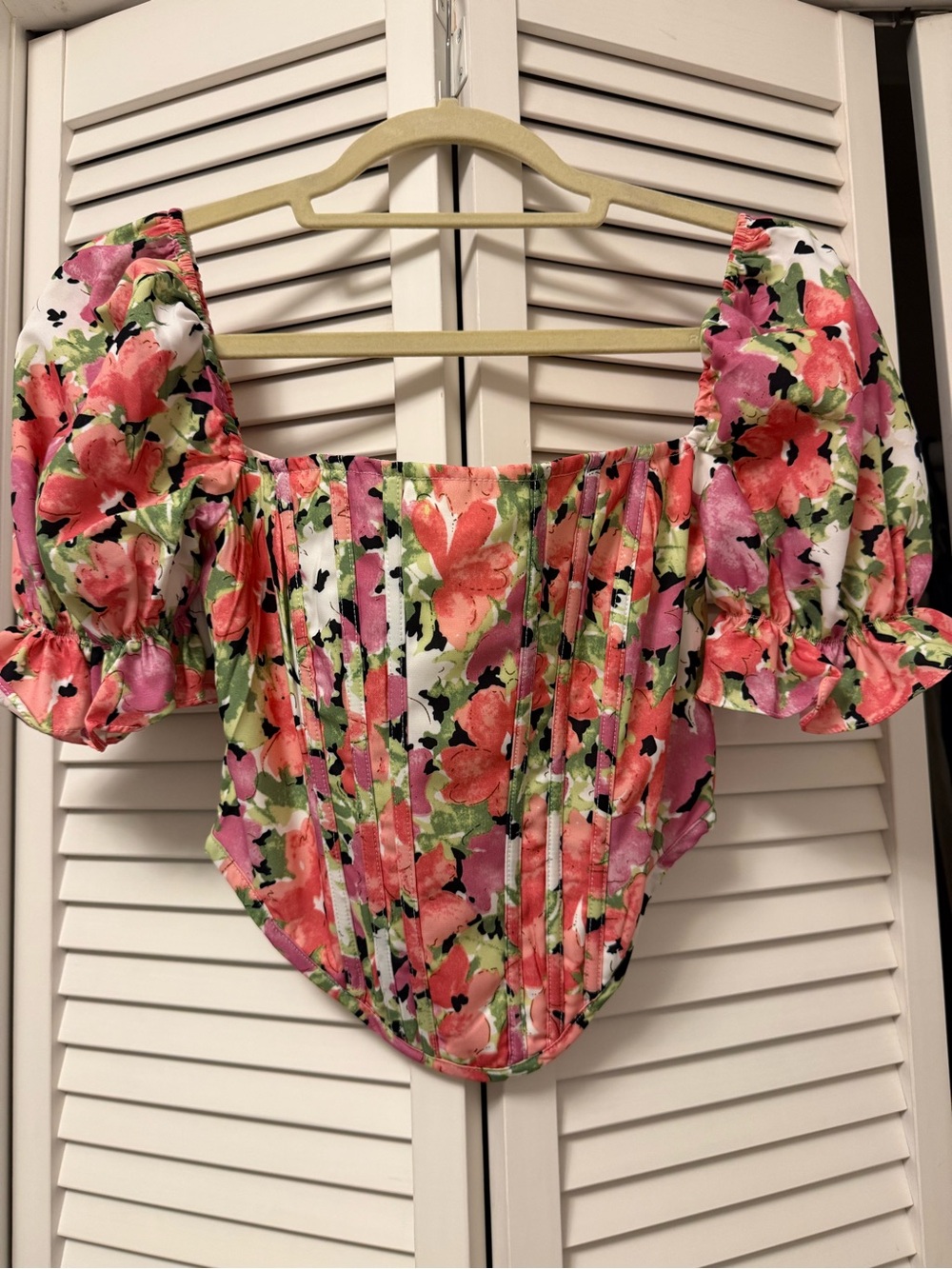 MORE TO COME floral Crop Top with Puff Sleeves